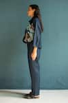 Oja_Blue Tensil Denim Embroidered Applique Jacket Shirt Collar High-low Pant Set _Online_at_Aza_Fashions