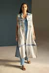 Buy_Oja_Blue Tensil Denim And Handloom Linen Embroidery Floral Jacket Pant Set _at_Aza_Fashions