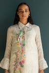 Oja_Ivory Handloom Linen Hand Embroidery Floral Collared Bloom Kurta And Pant Set _Online_at_Aza_Fashions