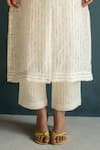 Buy_Oja_Ivory Handloom Linen Hand Embroidery Floral Collared Bloom Kurta And Pant Set _Online_at_Aza_Fashions