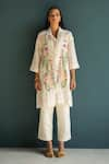 Buy_Oja_Ivory Handloom Linen Hand Embroidery Floral Bloom Jacket Kurta With Pant _at_Aza_Fashions