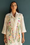 Oja_Ivory Handloom Linen Hand Embroidery Floral Bloom Jacket Kurta With Pant _Online_at_Aza_Fashions