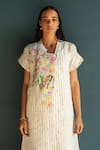 Oja_Ivory Handloom Linen Hand Embroidery Floral Collared Neck Bloom Tunic With Pant _Online_at_Aza_Fashions