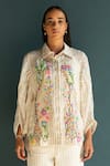 Shop_Oja_Ivory Handloom Linen Hand Embroidery Floral Collared Neck Bloom Shirt With Pant _Online_at_Aza_Fashions