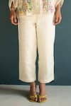 Oja_Ivory Handloom Linen Hand Embroidery Floral Collared Neck Bloom Shirt With Pant _at_Aza_Fashions