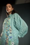 Oja_Blue Handloom Linen Hand Embroidery Floral Collared Neck Shirt With Pant _at_Aza_Fashions