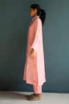 Oja_Pink Handloom Linen Hand Embroidery Floral Collared Neck Kurta With Pant _Online_at_Aza_Fashions