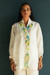 Buy_Oja_Ivory Linen Fletcher Hand Embroidery Floral Collared Placement Shirt With Pant _Online_at_Aza_Fashions