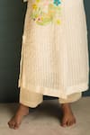 Oja_Ivory Linen Fletcher Hand Embroidery Floral Collared Placement Tunic With Pant _Online_at_Aza_Fashions