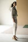 Oja_Ivory Linen Fletcher Hand Embroidery Floral Collared Neck Jacket And Pant Set _at_Aza_Fashions