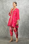 Tanu Malhotra_Pink Kurta And Salwar Pant Cotton Silk Embroidered Mirror & Floral Print Set _Online_at_Aza_Fashions