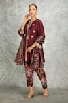 Buy_Tanu Malhotra_Wine Kurta And Salwar Pant Cotton Silk Embroidered Mirror & Floral Print Set 