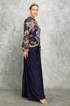 Buy_Tanu Malhotra_Blue Jacket Georgette Embroidered Floral Band Print With Draped Skirt _Online_at_Aza_Fashions