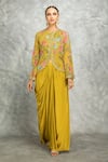 Buy_Tanu Malhotra_Green Jacket Georgette Embroidered Floral Band Mirror And Draped Skirt Set _at_Aza_Fashions