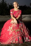 Tanu Malhotra_Pink Blouse Georgette Embroidered Floral Round Print Lehenga Set _Online_at_Aza_Fashions