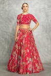 Buy_Tanu Malhotra_Pink Blouse Georgette Embroidered Floral Round Print Lehenga Set 