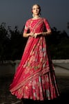 Buy_Tanu Malhotra_Pink Blouse Georgette Embroidered Floral Round Print Lehenga Set _at_Aza_Fashions