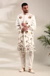 Buy_Mayank Modi - Men_Ivory Bemberg Silk Embroidered Thread Sherwani And Churidar Set _at_Aza_Fashions