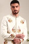 Mayank Modi - Men_Ivory Bemberg Silk Embroidered Thread Sherwani And Churidar Set _Online_at_Aza_Fashions