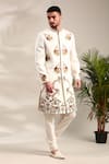 Buy_Mayank Modi - Men_Ivory Bemberg Silk Embroidered Thread Sherwani And Churidar Set 