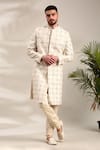 Buy_Mayank Modi - Men_Ivory Chanderi Embroidered Geometric Sherwani And Churidar Set _at_Aza_Fashions