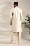 Shop_Mayank Modi - Men_Ivory Chanderi Embroidered Geometric Sherwani And Churidar Set _at_Aza_Fashions