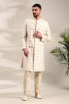 Buy_Mayank Modi - Men_Ivory Chanderi Embroidered Geometric Sherwani And Churidar Set _Online_at_Aza_Fashions