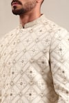 Shop_Mayank Modi - Men_Ivory Chanderi Embroidered Geometric Sherwani And Churidar Set _Online_at_Aza_Fashions