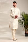 Buy_Mayank Modi - Men_Ivory Chanderi Embroidered Geometric Sherwani And Churidar Set 