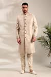 Buy_Mayank Modi - Men_Gold Chanderi Embroidered Mirror And Thread Sherwani Set _at_Aza_Fashions