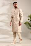 Mayank Modi - Men_Gold Chanderi Embroidered Mirror And Thread Sherwani Set _at_Aza_Fashions