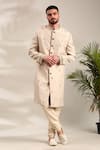 Shop_Mayank Modi - Men_Gold Chanderi Embroidered Mirror And Thread Sherwani Set 