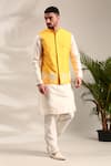 Buy_Mayank Modi - Men_Yellow Silk Cotton Embroidered Thread Floral Bundi Kurta Set _at_Aza_Fashions