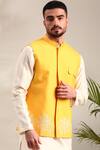 Buy_Mayank Modi - Men_Yellow Silk Cotton Embroidered Thread Floral Bundi Kurta Set 