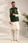 Buy_Mayank Modi - Men_Green Silk Cotton Embroidered Thread Bundi Kurta Set _at_Aza_Fashions