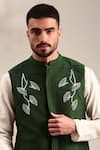 Mayank Modi - Men_Green Silk Cotton Embroidered Thread Bundi Kurta Set _Online_at_Aza_Fashions