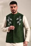 Buy_Mayank Modi - Men_Green Silk Cotton Embroidered Thread Bundi Kurta Set _Online_at_Aza_Fashions