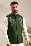 Buy_Mayank Modi - Men_Green Silk Cotton Embroidered Thread Bundi Kurta Set 