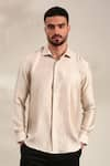 Buy_Mayank Modi - Men_Cream Bemberg Silk Solid Front Concealed Placket Shirt _Online_at_Aza_Fashions