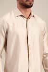 Shop_Mayank Modi - Men_Cream Bemberg Silk Solid Front Concealed Placket Shirt _Online_at_Aza_Fashions