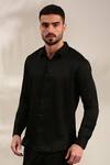 Shop_Mayank Modi - Men_Black Bemberg Silk Embellished Floral Back Yoke Shirt _Online_at_Aza_Fashions