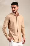 Shop_Mayank Modi - Men_Beige Malai Cotton Embellished Floral Thread Back Yoke Shirt _Online_at_Aza_Fashions