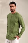 Buy_Mayank Modi - Men_Green Malai Cotton Pin-tucks Detailed Shirt _Online_at_Aza_Fashions