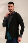 Buy_Mayank Modi - Men_Black Malai Cotton Geometric Pattern Panel Shirt _Online_at_Aza_Fashions