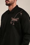 Buy_Mayank Modi - Men_Black Bemberg Silk Embroidered Dragonfly Fly Front Shirt _Online_at_Aza_Fashions