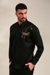 Shop_Mayank Modi - Men_Black Bemberg Silk Embroidered Dragonfly Fly Front Shirt _Online_at_Aza_Fashions