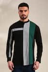 Mayank Modi - Men_Black Malai Cotton Geometric Panel Shirt _Online_at_Aza_Fashions