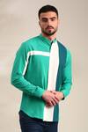 Shop_Mayank Modi - Men_Green Malai Cotton Geometric Panelled Shirt _Online_at_Aza_Fashions