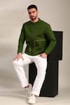 Mayank Modi - Men_Green Malai Cotton Solid Piping Detailed Bomber Jacket _at_Aza_Fashions