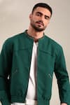 Mayank Modi - Men_Blue Malai Cotton Front Pocket Bomber Jacket _Online_at_Aza_Fashions